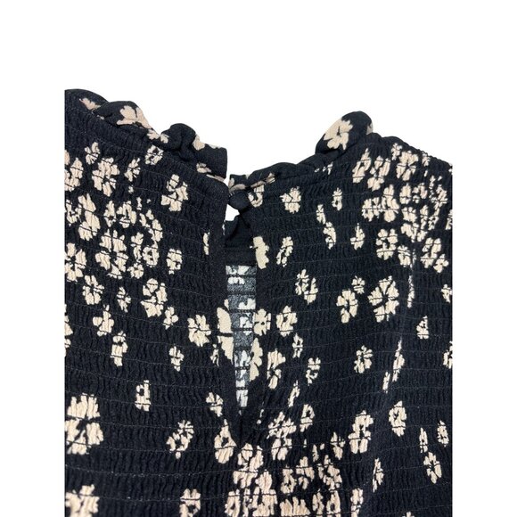 Time & Tru Womens Smocked Fit Flare Midi Dress XS Black Beige Floral Whimsygoth - Picture 7 of 10